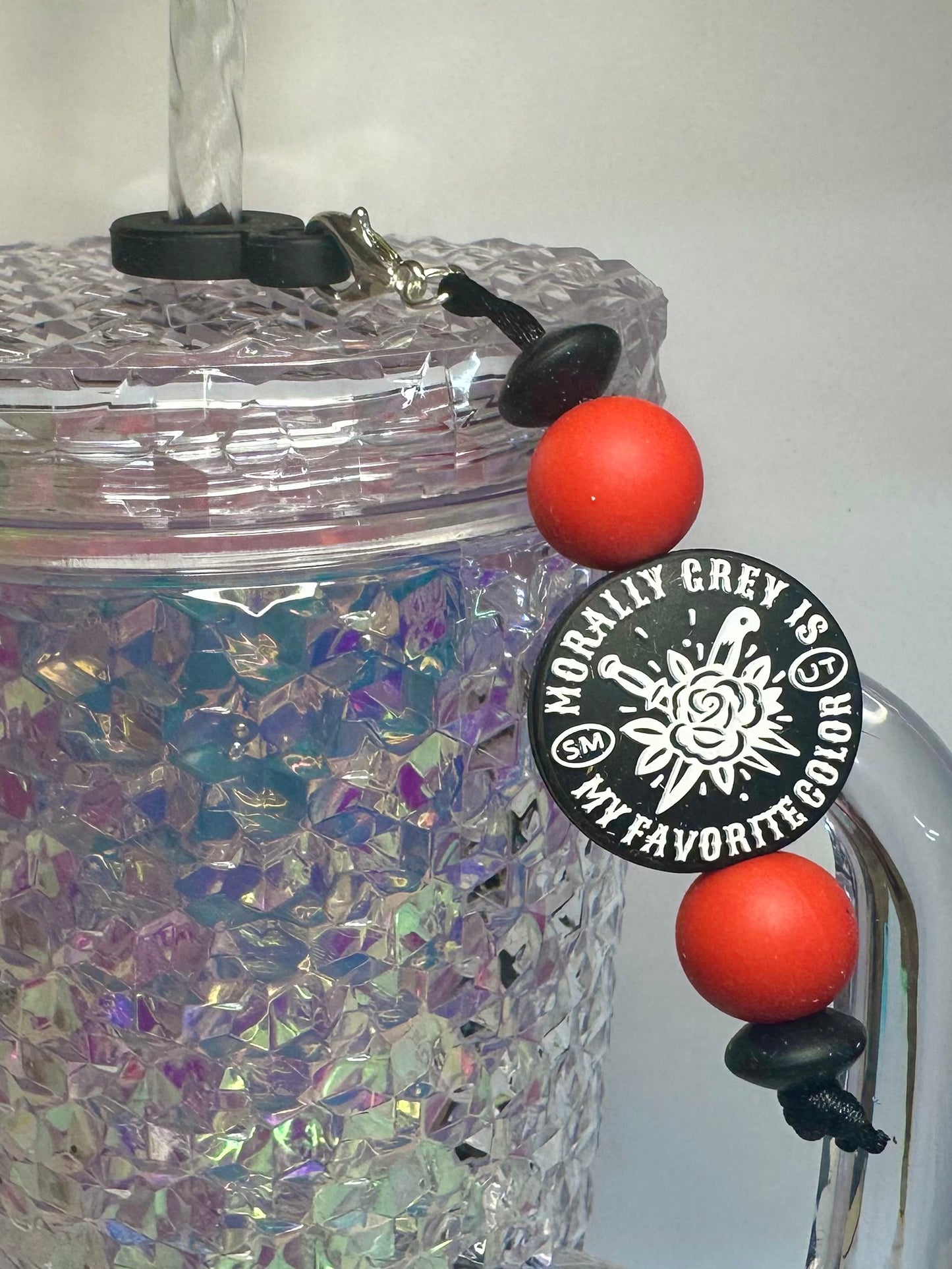 Red Morally Grey Straw Charm