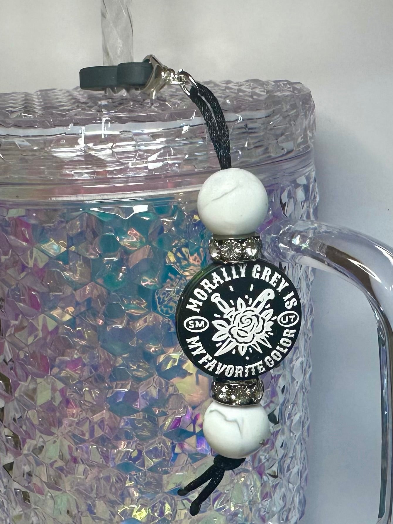 White Morally Grey Straw Charm