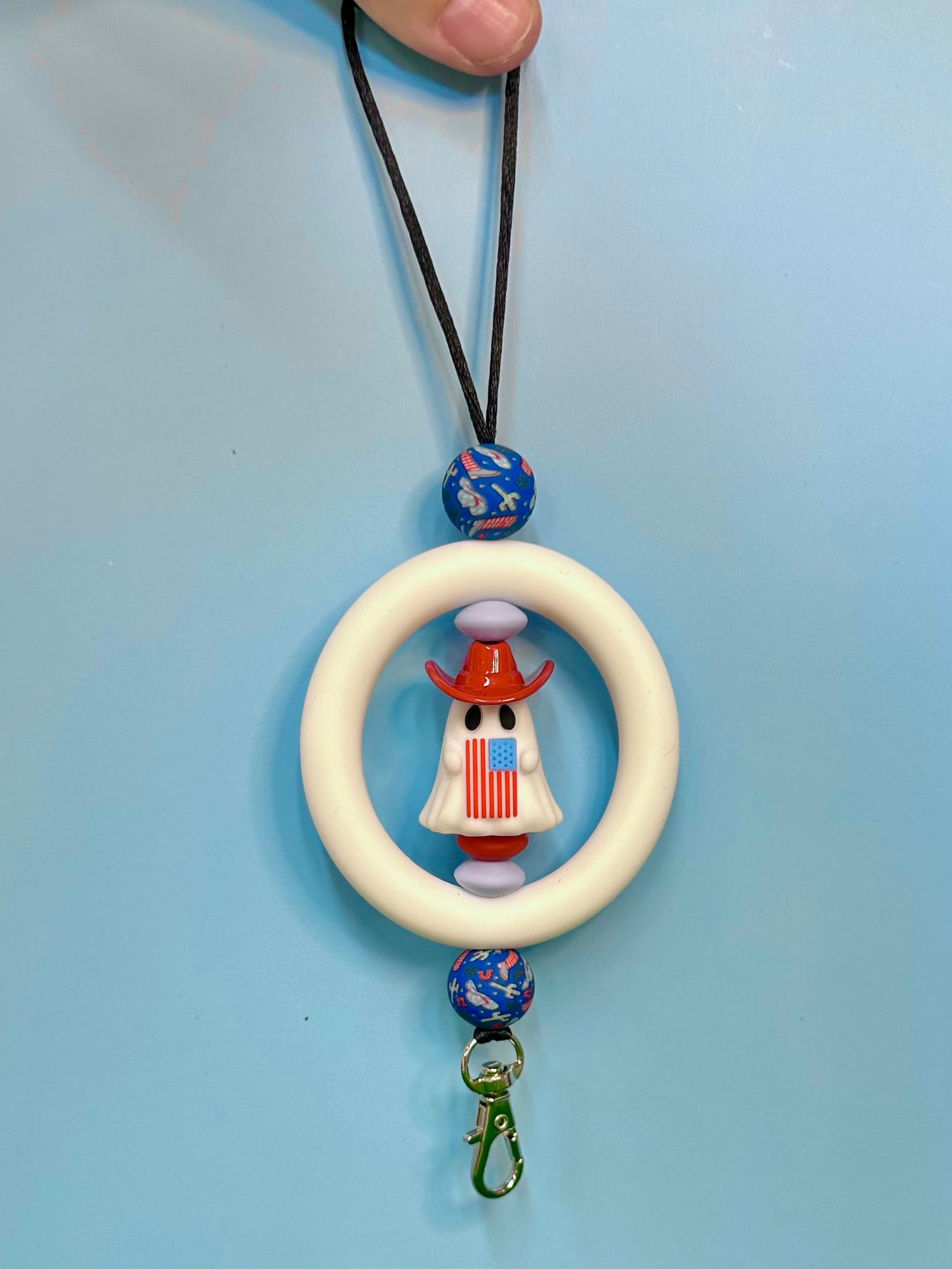 White Patriotic Ghost Freshie Hanger