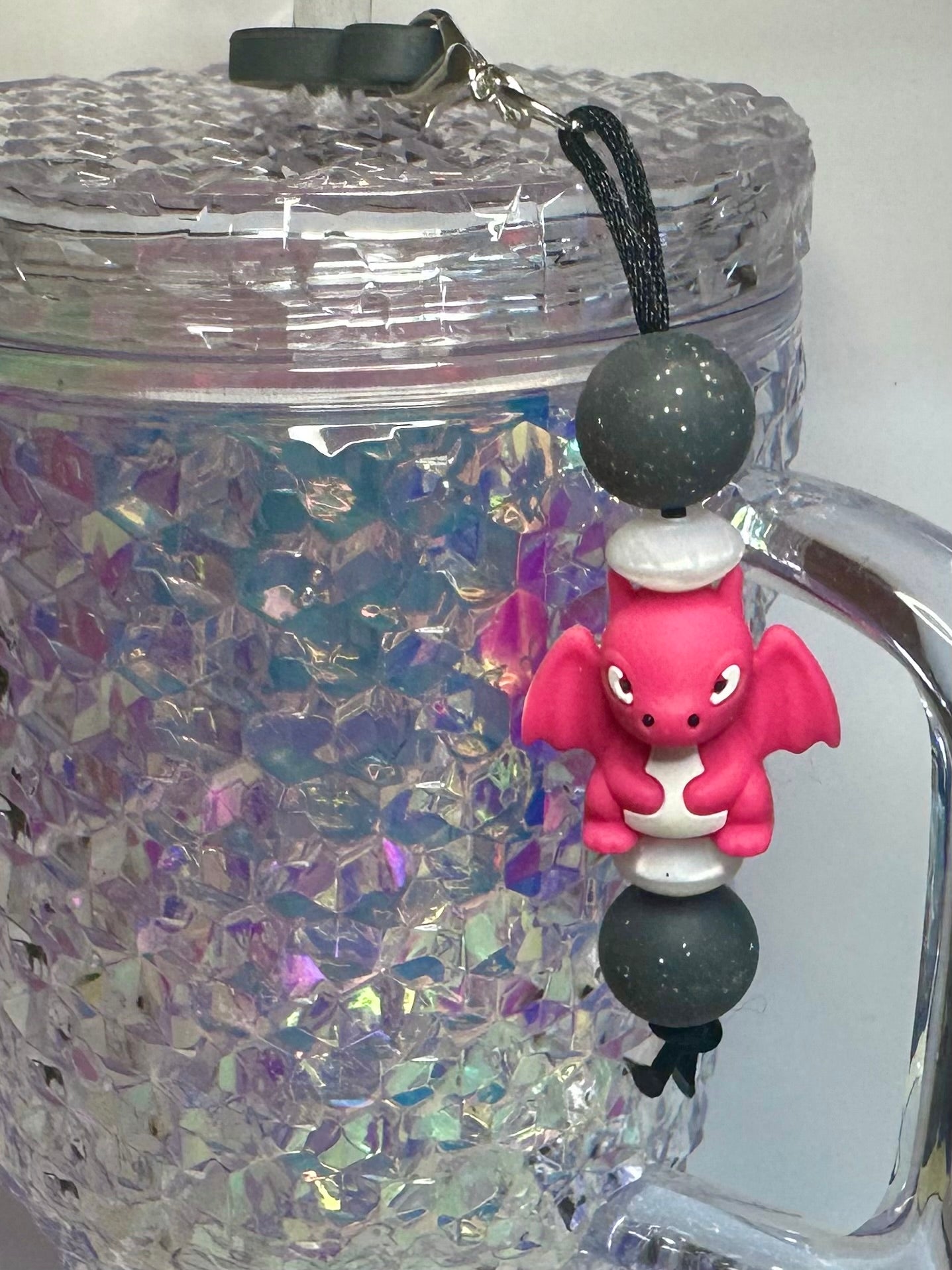 Pink 3D Dragon Straw Charm