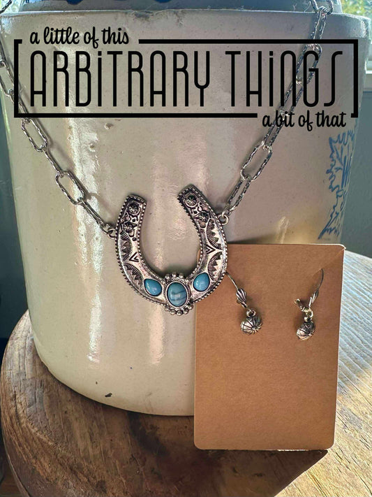 Horse Shoe Necklace and Earring Set
